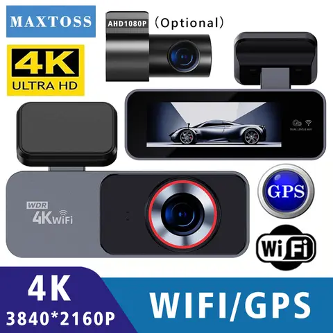 대시 캠 4K 2160P WIFI GPS 자동차 DVR 미니 카메라 비디오 Dashcam 듀얼 렌즈 드라이브 레코더 블랙 박스 24 시간 모니터링 야간 투시경