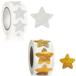 500 Stickers/Roll Gold and Silver Star Thank You Stickers, Gift Box Envelope Decorative Sealing Stickers Gift Packaging Stickers Self-Adhesive Labels