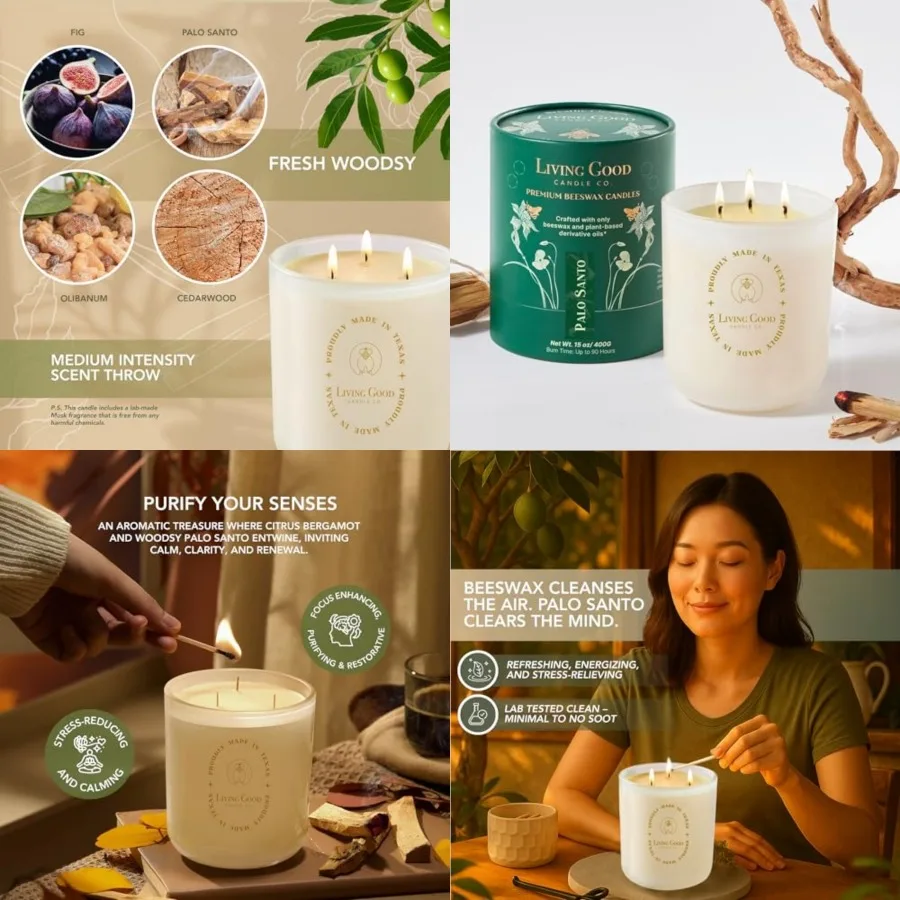 

and Bergamot Pure Beeswax Candle - 90+ Hours Long Burning Classically Designed Non-Toxic Scented Candles for Home Decor and Aro