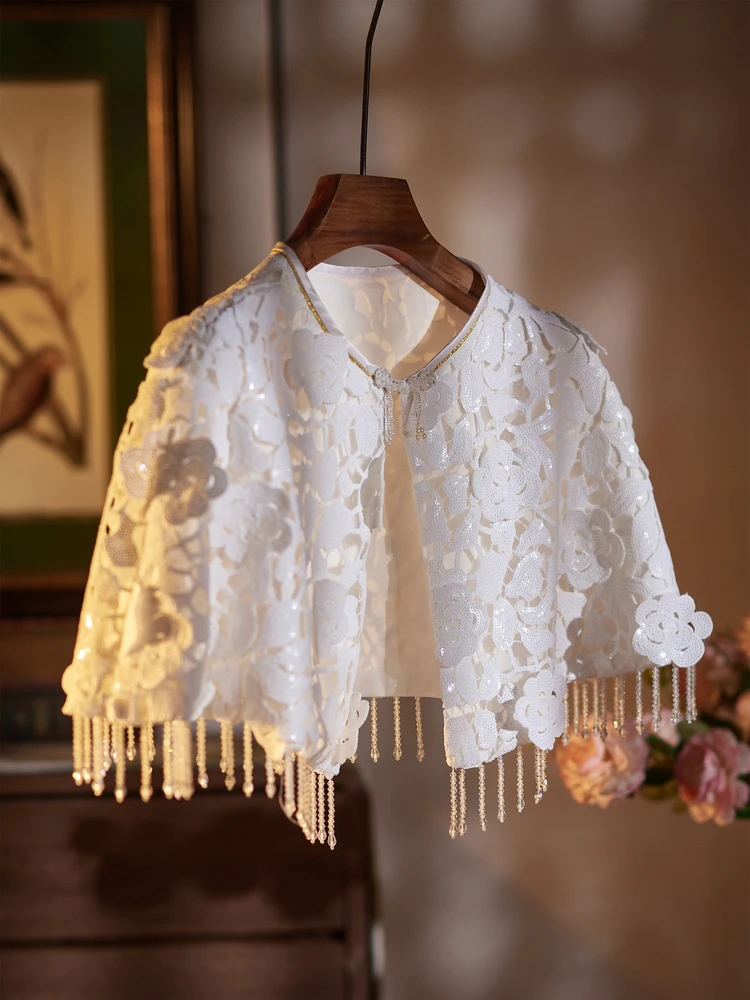 

New Sle 3D Lace White Fairy T ort Coat Vintage Button Princ Loose Fit round Ne Cowl Ne Wrap Versatile Ladies Ja...