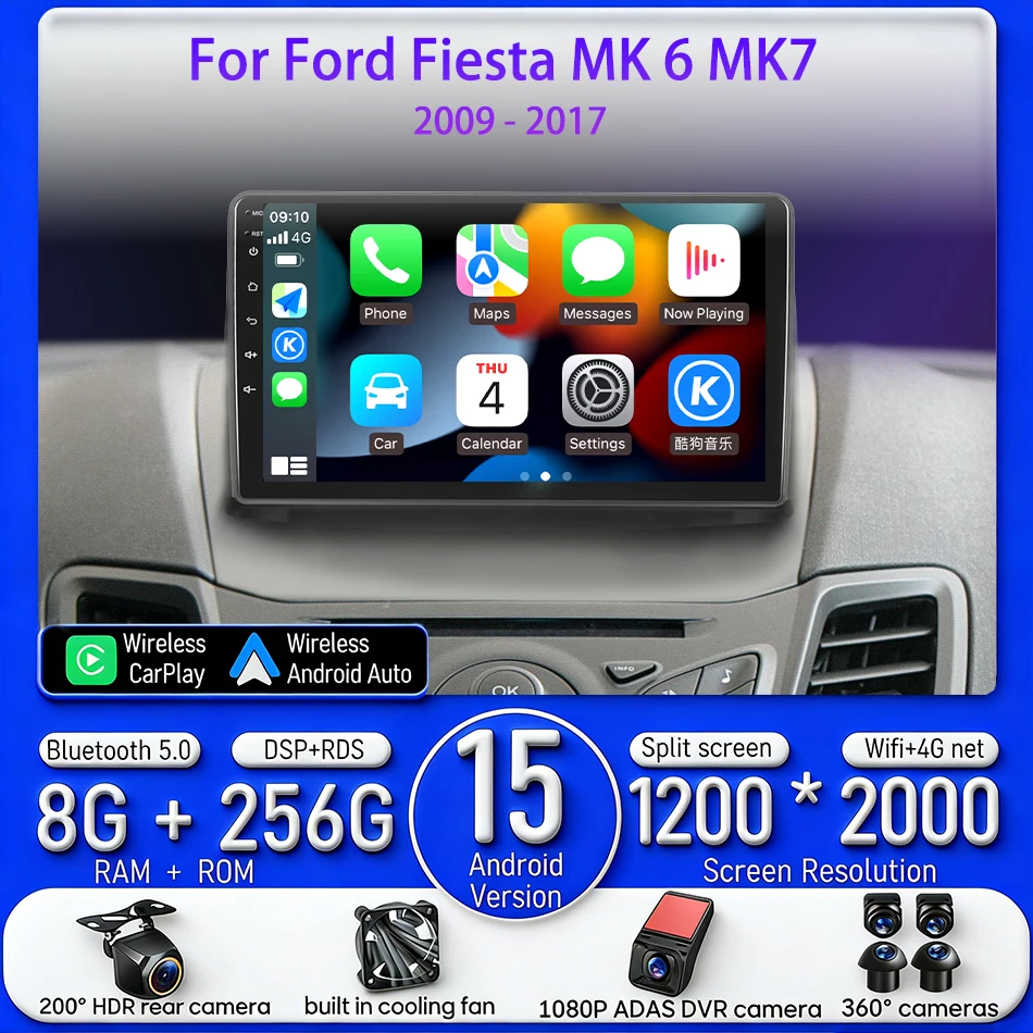 

Android 15 For Ford Fiesta MK 6 MK 7 2009 - 2017 Carplay Auto Head Unit Car Multimedia Player Radio Video Stereo Navigation GPS