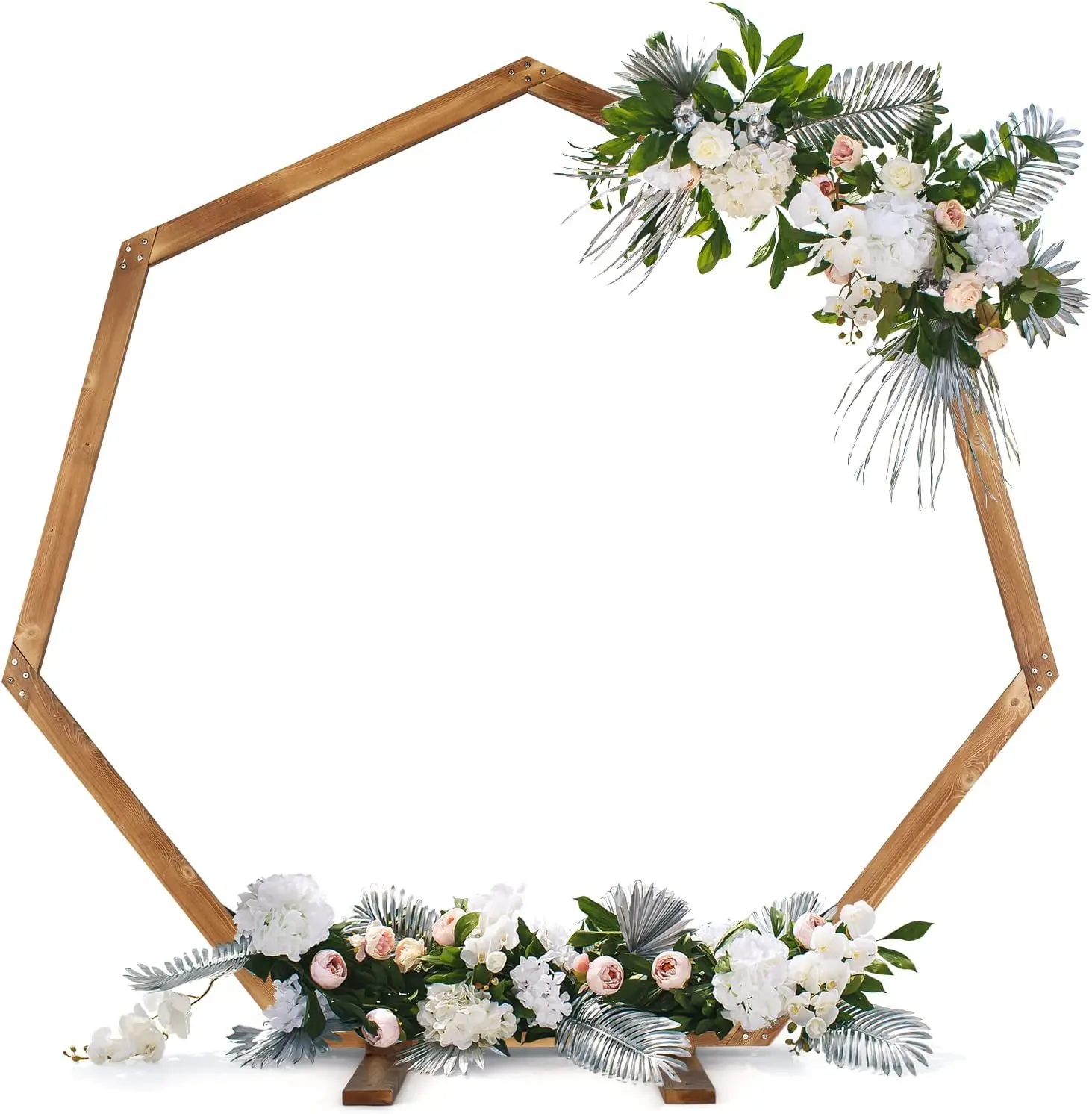 

7.2FT Wooden Wedding Arbor, Wedding Arch for Ceremony, Heptagonal Photo Backdrop Stand for Parties, Garden Decorations, Backyard