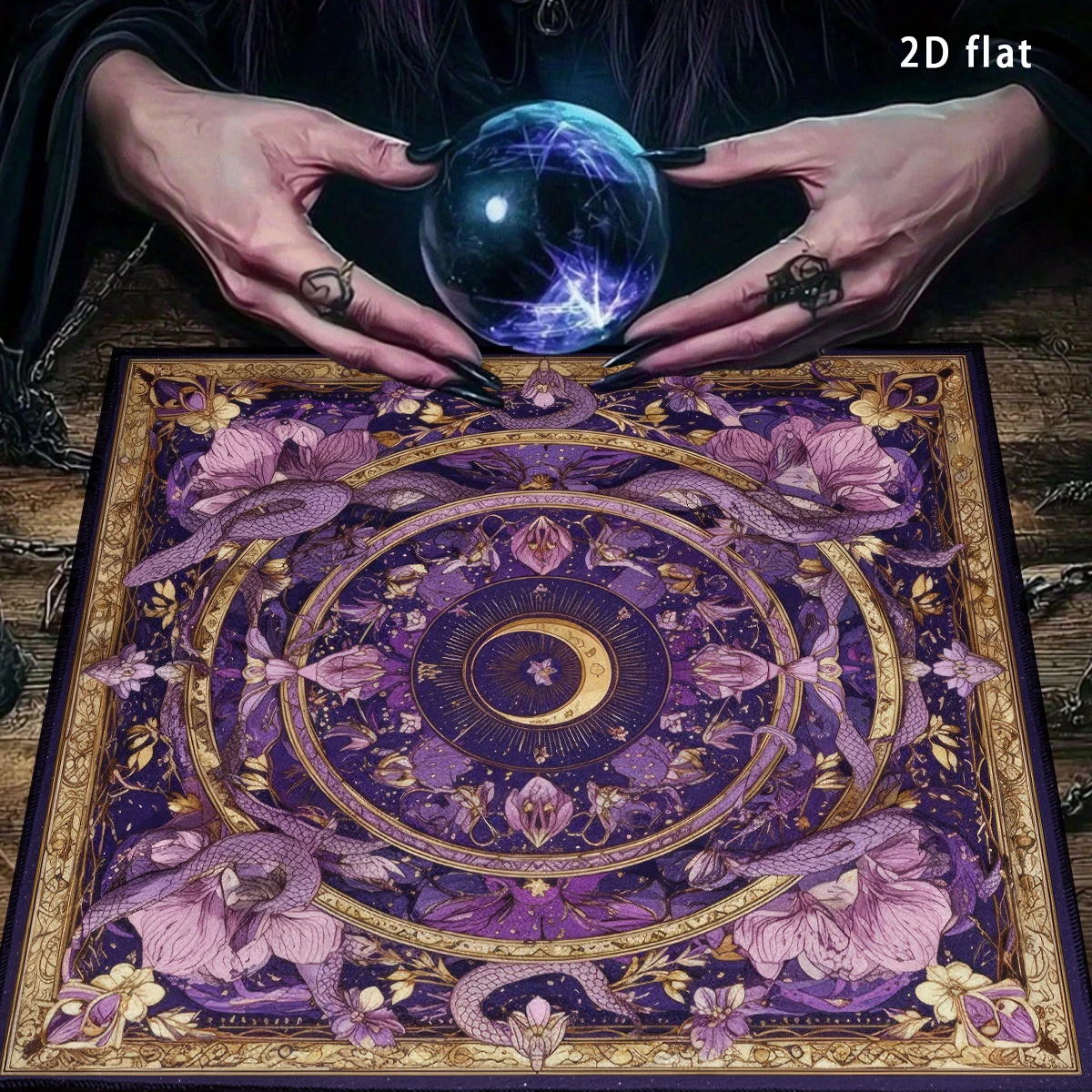Divination Tarot Tablecloth Mysterious Purple Moon Snake Flower Altar Cloth Fantasy Witchcraft Astrology Oracle Cards Pad Gift