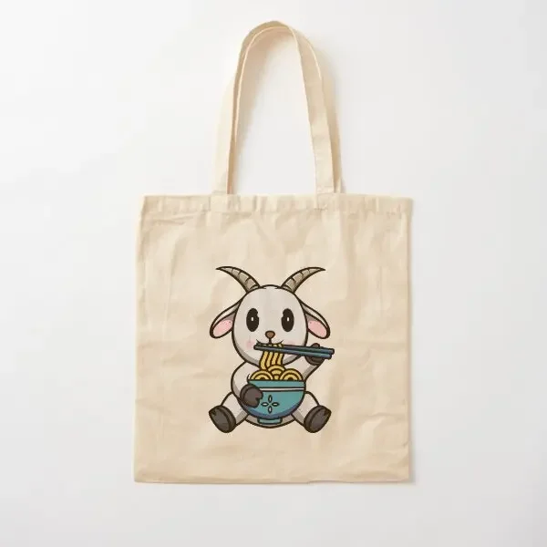 

Cute Goat Eating Ramen Cotton Canvas Bag Grocery Handbag Shoulder Bag Reusable Foldable Travel Unisex Women Casual Tote