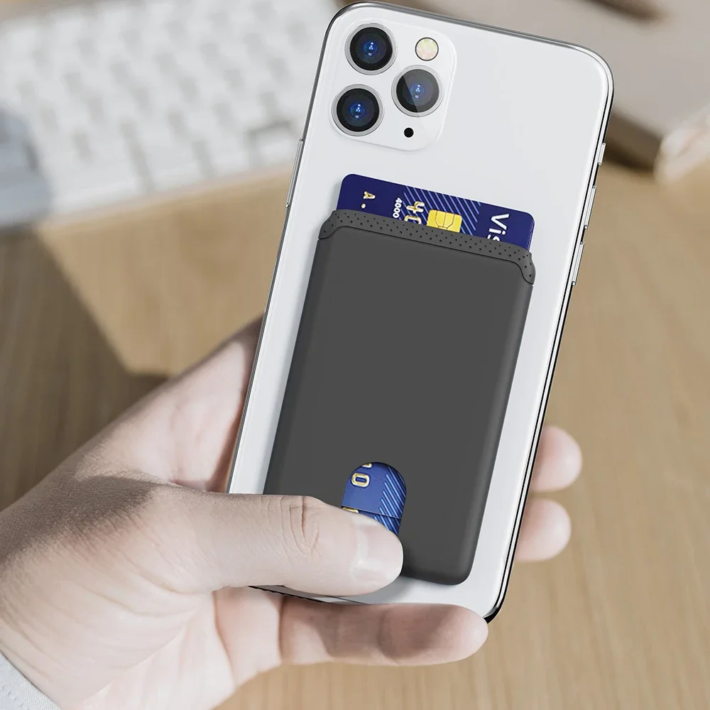 Bank Credit Card Holder Phone Sticker Adhesive Soft Silicone Slim Thin Mini Wallet Mobile Phone Cardholder Compatible for Iphone image 5