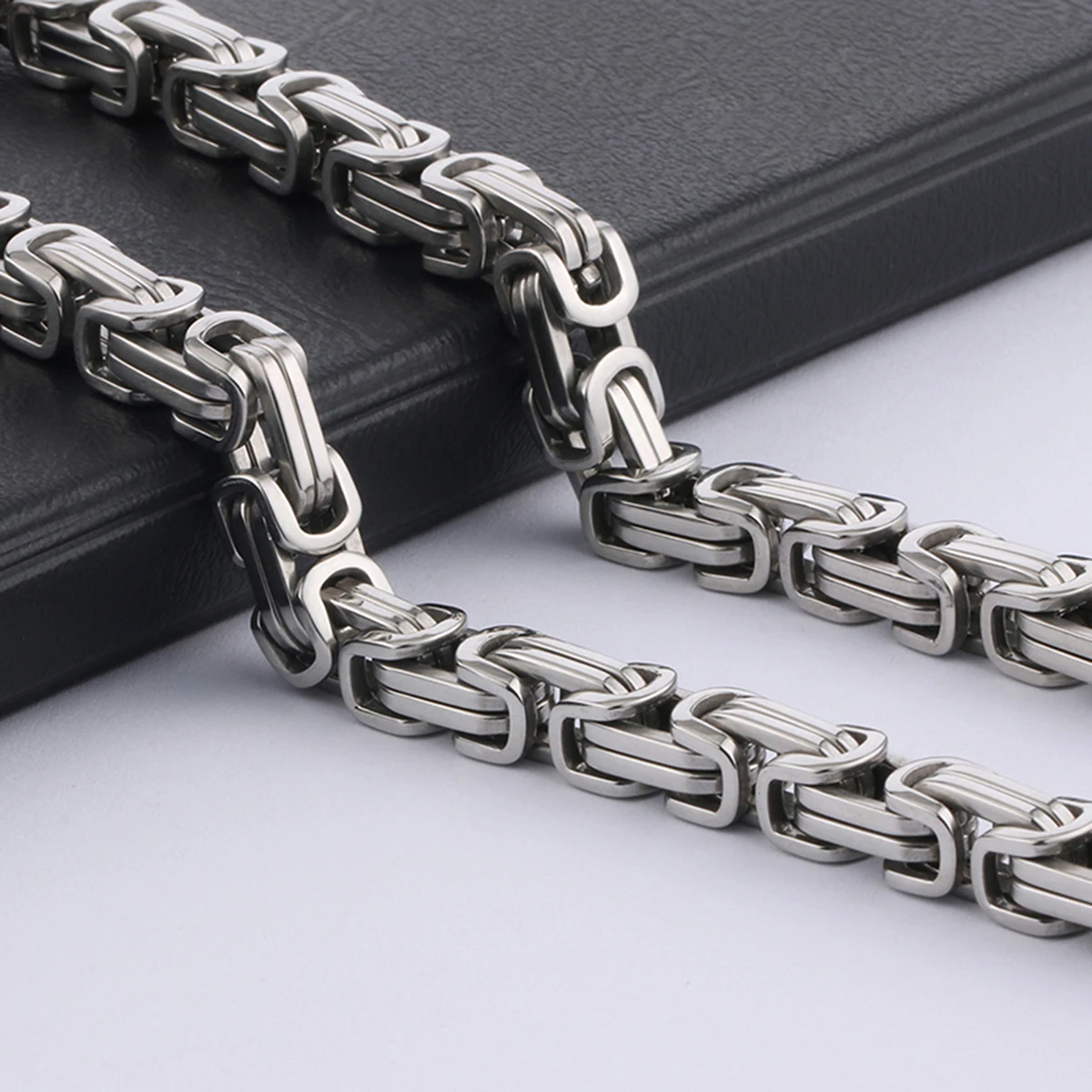 Schwere byzantinische lange Kette Halsketten Edelstahl starke dicke Gliederkette Halskette Hip Hop Punk männlichen Schmuck für Männer Rapper – Detail 6