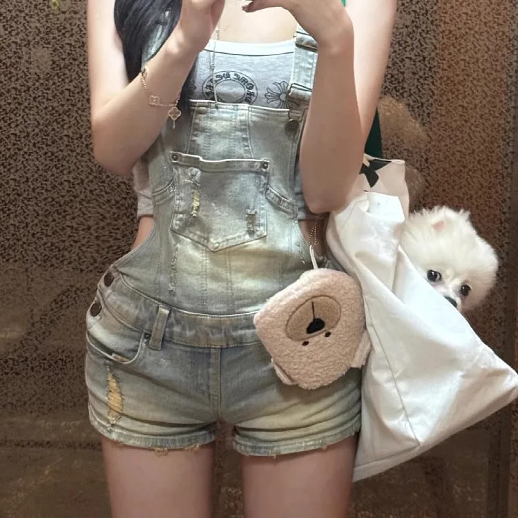 Rompers Playsuits Woman Slanted Shirring Tiedye Distressed Eyelet Wrapped Slit Skew Fulllength Washed Patterns Junior Y2K