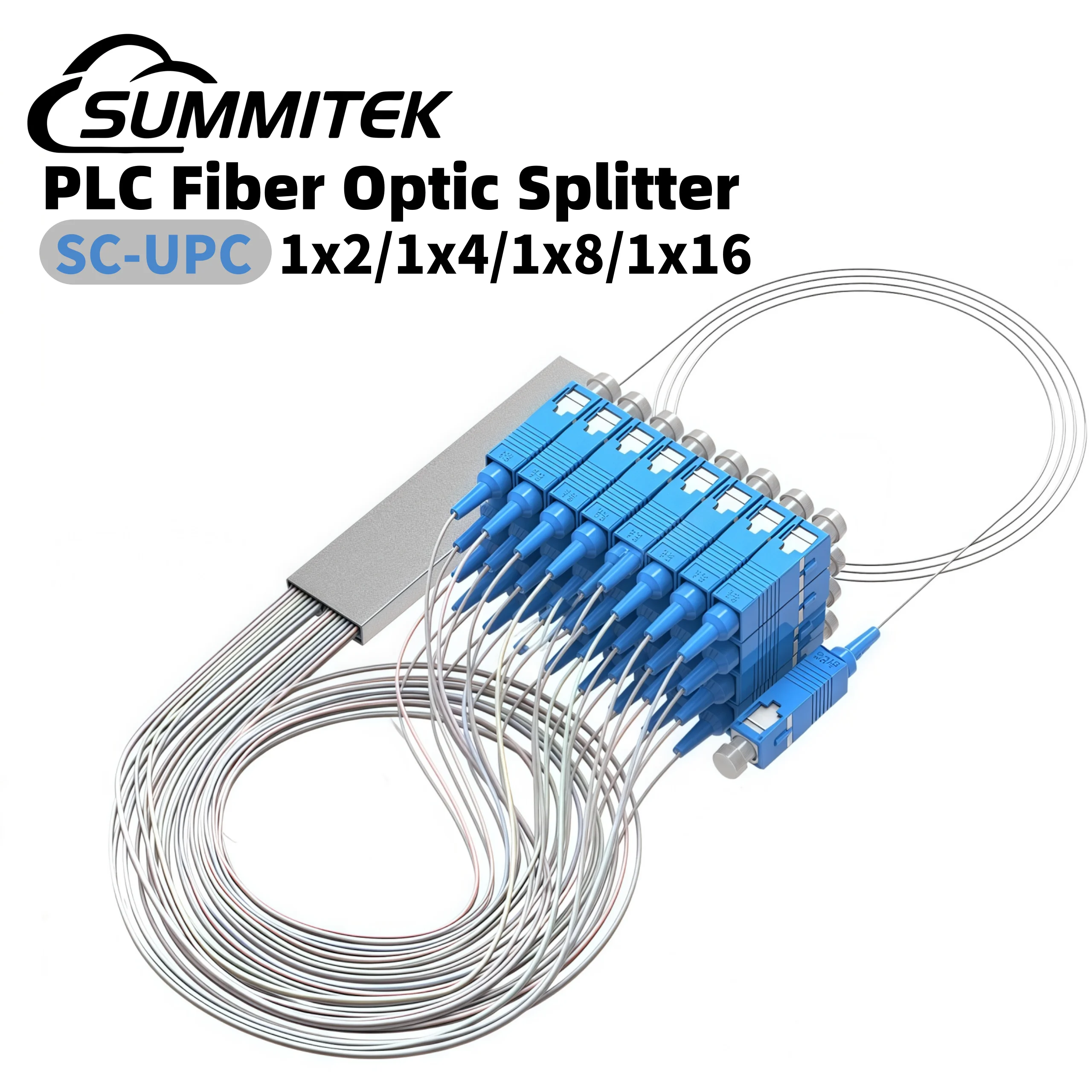 SUMMITEK 1pcs Mini PLC Splitter SC UPC Fiber Optic Splitter 1x2 1x4 1x8 1x16 0.9mm G657A1 Steel Tube Splitter Single Mode