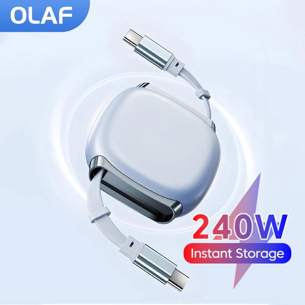 USB C to USB C Cable 240W for iPhone 16 15 Plus Pro Max Retractable Cable For MacBook iPad Fast Charger Cable Charger Data Wire
