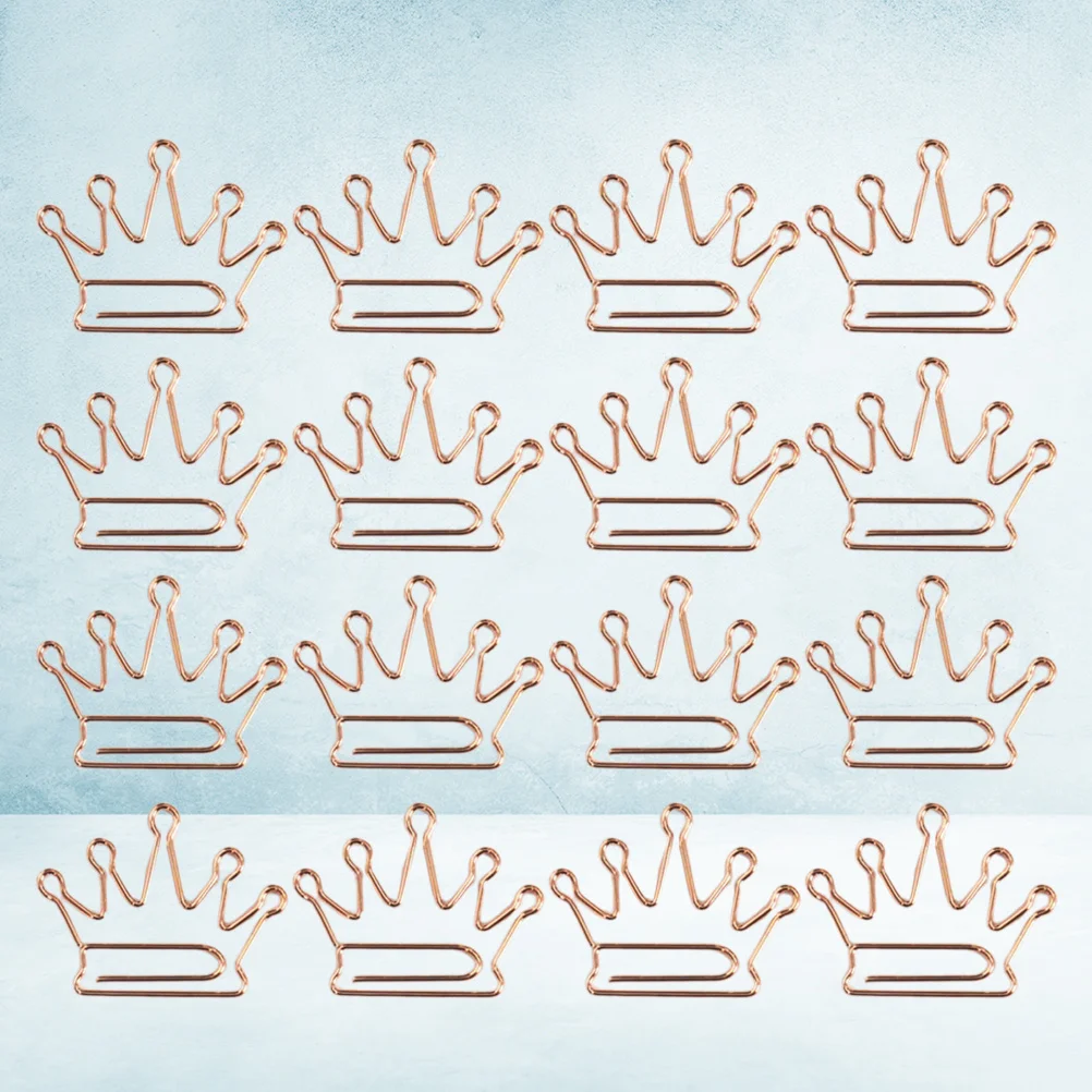 

50Pcs Rose Golden Crown Paper Clips Creative Metal Bookmarks Strong Hold Clasps for Documents Cash Letters Office School