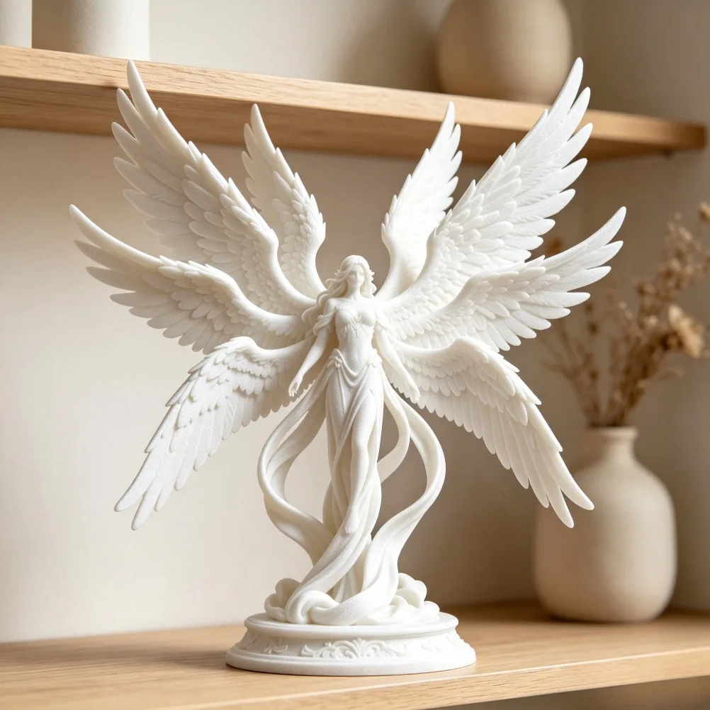 Eight-Winged Angel Advent Figurine 3D Printed Elegant Seraph Sculpture Fantasy Female Statue Desktop Ornament Collectible Gift