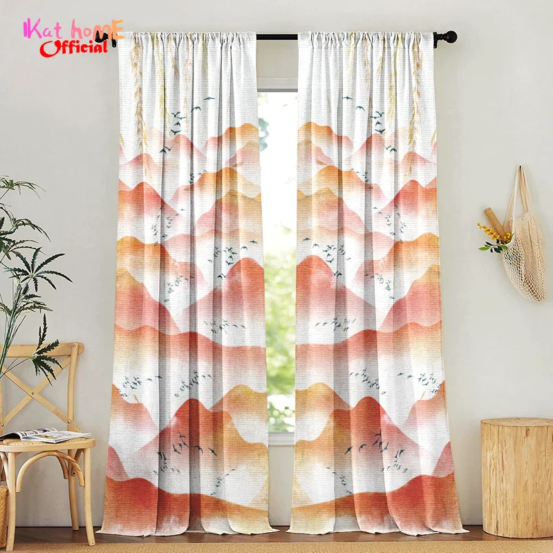 Japanese Mountains Stretch Continuously Window Curtains For Living Room Blackout Curtains Bedroom Kitchen Door Boho Home Decor