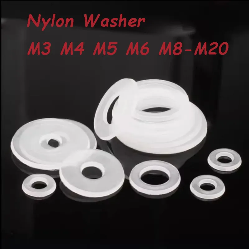 M3 M4 M5 M6 M8 M10 M12 M14-M20 White  Plastic Nylon Flat Washer Plane Spacer Insulation Gasket Ring For Screw Bolt 20/30/40Pcs