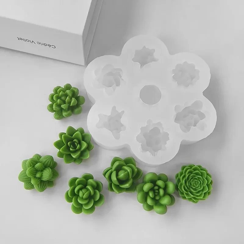 Moule en résine de fleur de silicone succulente sûre, moule à bougie en silicone, résine 3D succulente, élection xy, compte tenu du moule, durable, 7 en 1