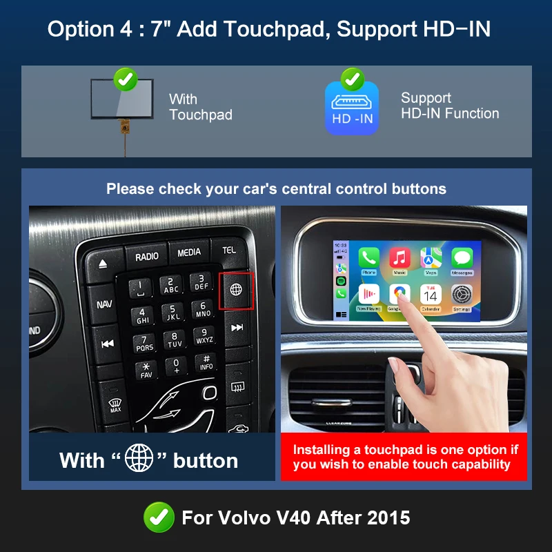 Draadloze CarPlay voor Volvo V40 2015-2019 7 inch scherm Android Auto interface Mirror Link AirPlay Car Play ondersteuning achteruitrijcamera