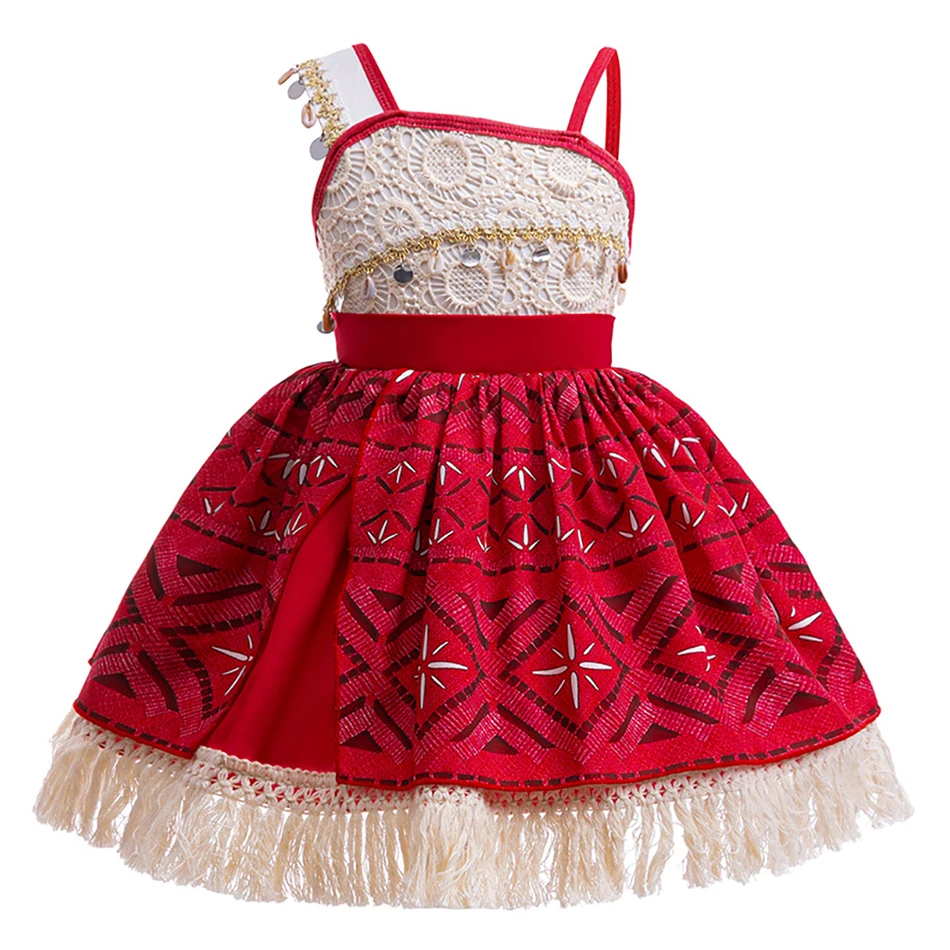 Kids Moana Cosplay Fringe Beach Dresses Girls Stage Performances Dresses Children Halloween Carnival Party Sleeveless Clothing