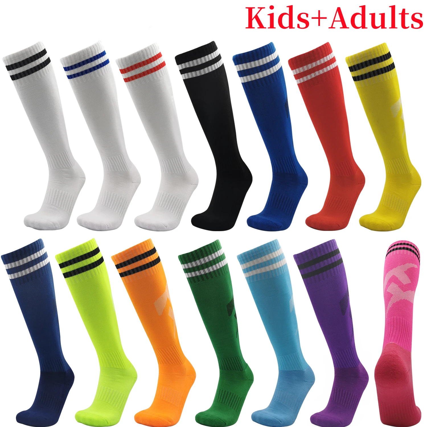 Calcetines altos de fútbol para niños y adultos, medias de tubo largo hasta la rodilla, algodón, béisbol, correr, deporte