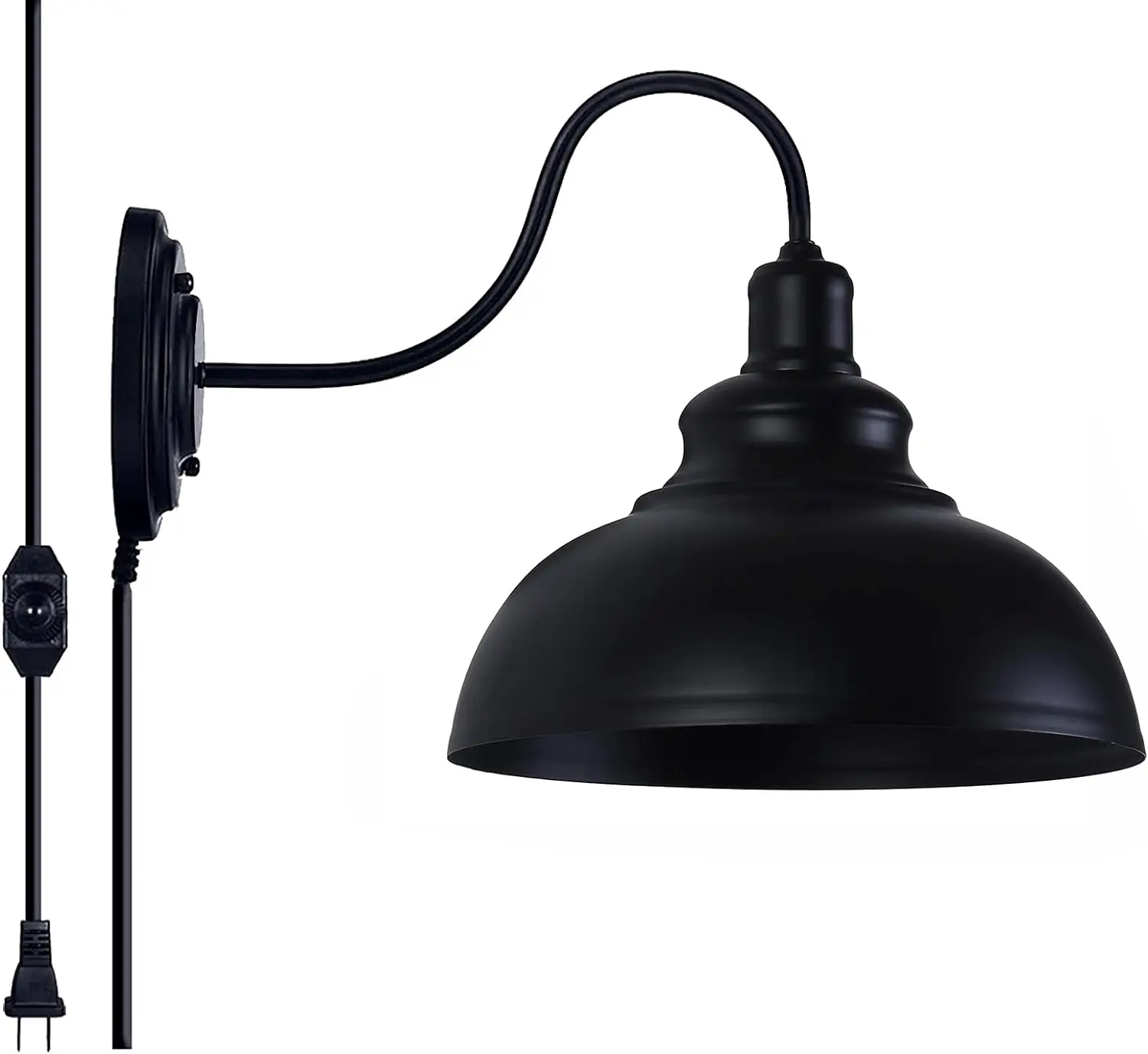 

Lightess Dimmable Wall Sconce Plug in, with Dimmer On Off Switch, Black Barn Light Gooseneck Light Fixture