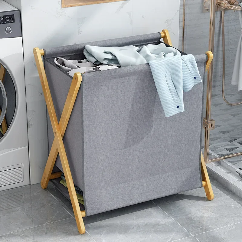 

Foldable Solid Wood Laundry Basket, Bathroom Storage Organizer, Large Capacity Clothes Hamper, Household Dirty Clothes Basket.