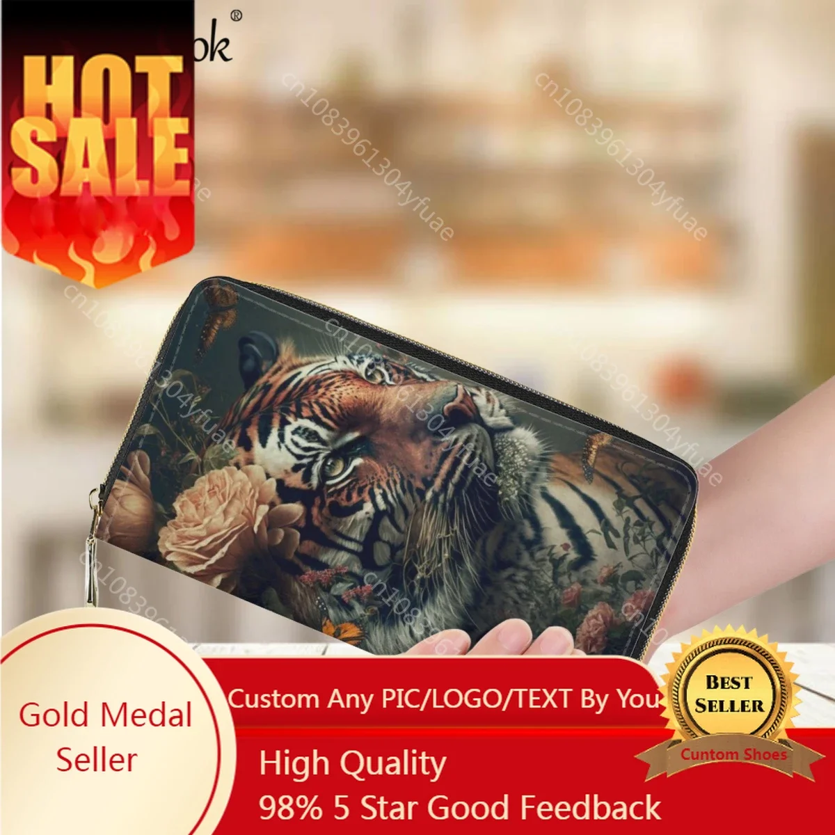 

Classic Business Wallet for Ladies Long Luxury Leather Tiger Pattern Design Bank Card Holder Purse Girls Money Bag