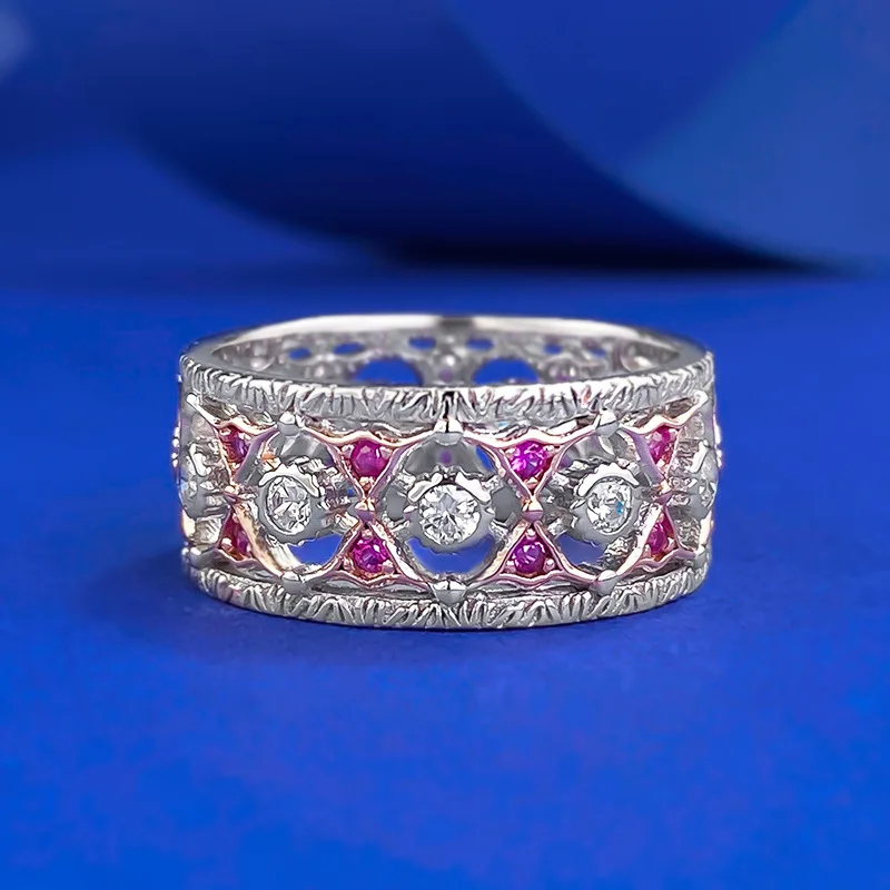 

S925 Silver Retro Lace Pink Ring, Fashionable Row Ring, Daily Versatile, Ring Ring, Fashionable Versatile