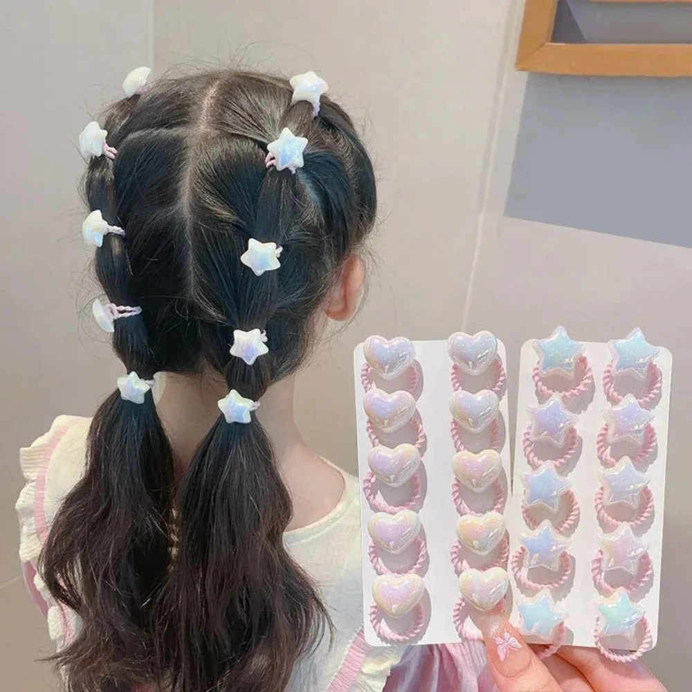 10PCS/Set Hair Bands Cartoon Love Star Hair Ties Toddler Kids High Elastic Hair Accessories for Girls Headband Decoration