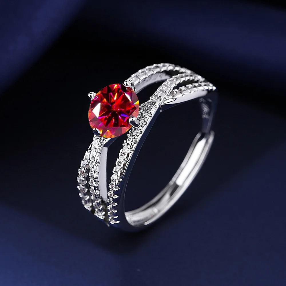 925 Sterling Silber Moissanit Offener Ring für Damen, Stilvolles Schmuckgeschenk für Geburtstage und Jahrestage