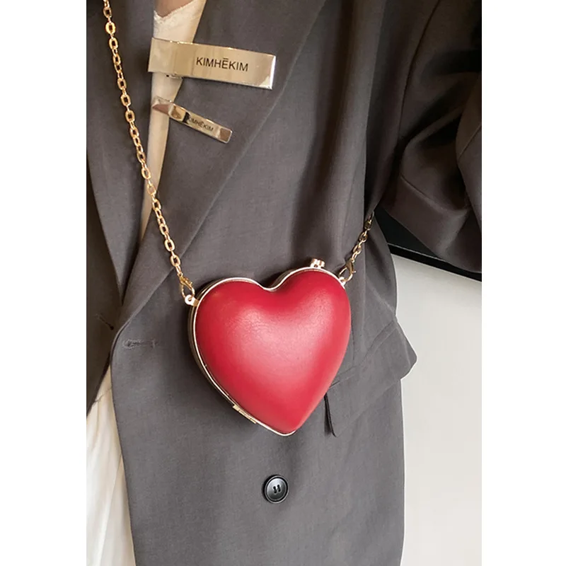 Cute Heart Shaped Small Bag Women\'s Spring/Summer New Fashion Chain Box Bag Single Shoulder Crossbody Bag