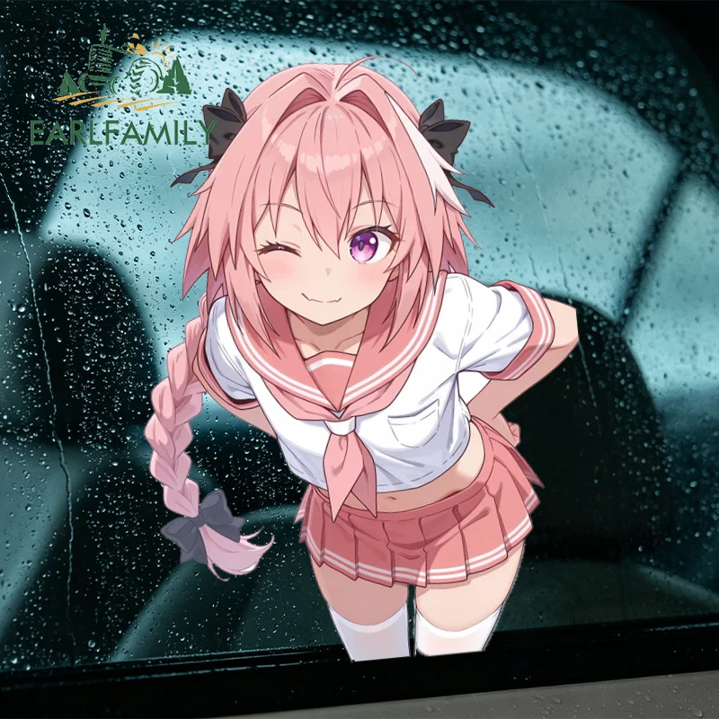 EARLFAMILY Lively Astolfo Motorcycle Sticker Popular Anime Item Motorcycle Helmet Decals Sunscreen Waterproof Custom Printing