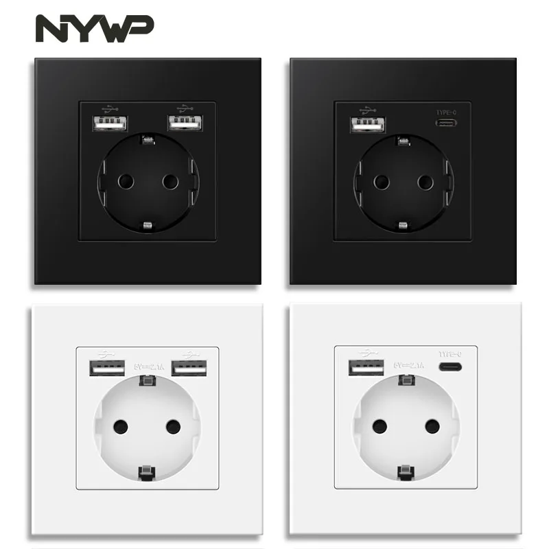 NYWP wall usb plug, many new style panel, room socket, ac 110v-250v 16a wall embedded, double usb eu standard plug