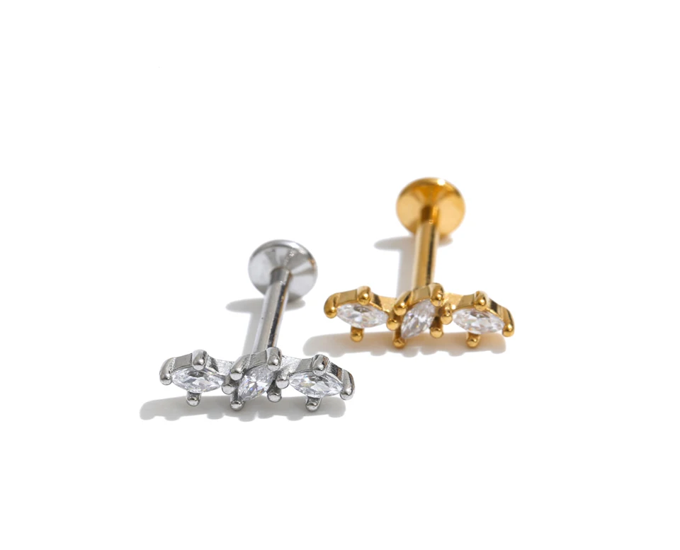 Yhpup 1 Stück 316 Edelstahl Zirkonia Flache Ohrringe 18K PVD-Beschichtung Zarter Trendiger Kleiner Piercing-Schmuck Großhandel – Detail 5