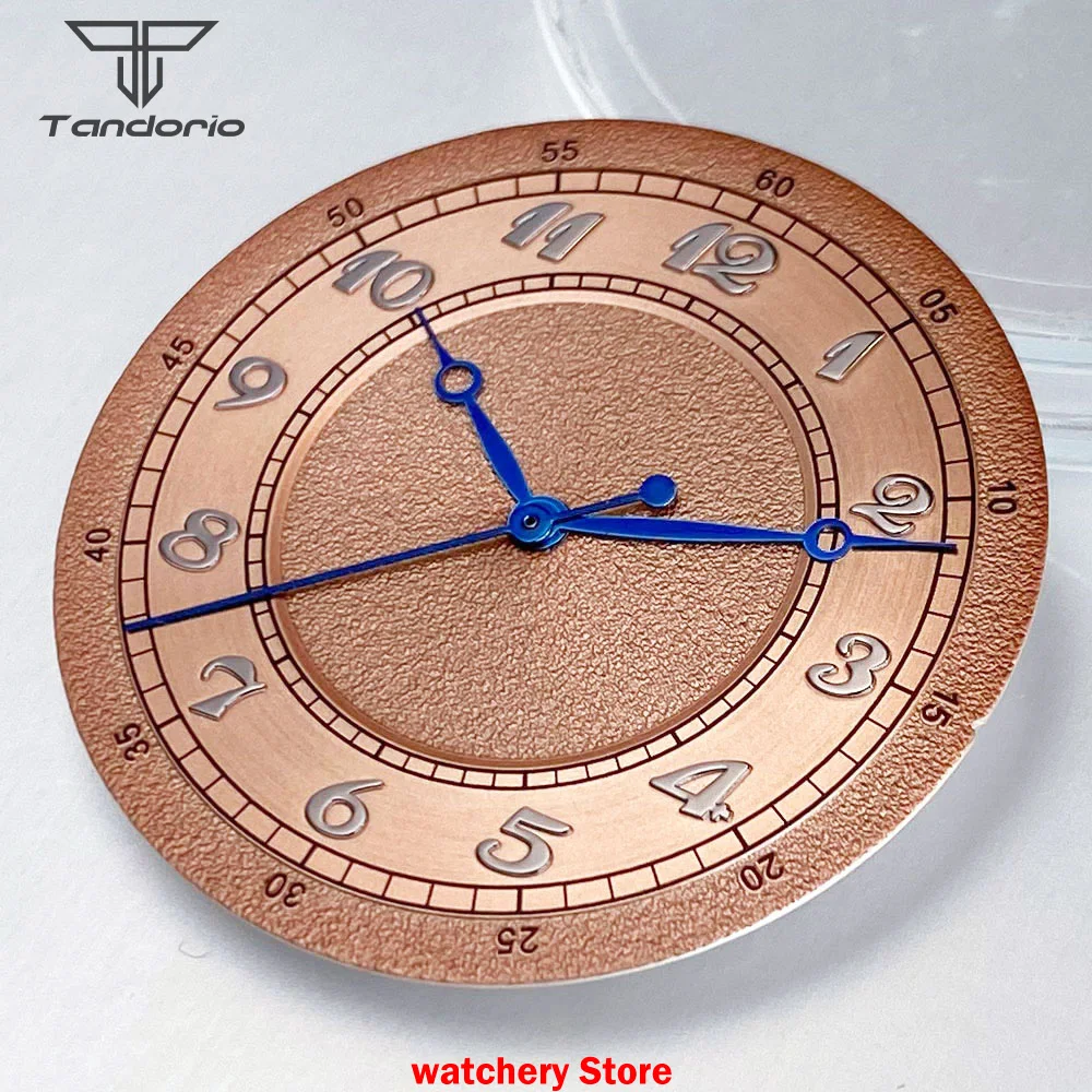 Tandorio 33.5mm Retro White/Pink Matte Arabic Numeral Watch Dial Face Hands Fit NH35 NH36 NH38 ETA2824 PT5000 Movt Vintage