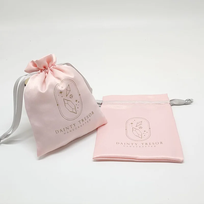 Pink Silk Stain Gift Bags 7x9cm 8x10cm 9x12cm 11x14cm Perfume Eyelashes Higher Quality Drawstring Pouches Jewelry Sachets Custom