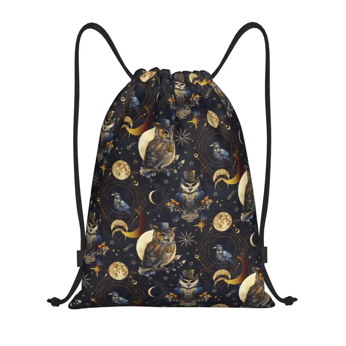 Custom Halloween Midnight Sages Owls Drawstring Bags for Shopping Yoga Backpacks Men Women Sports Gym Sackpack