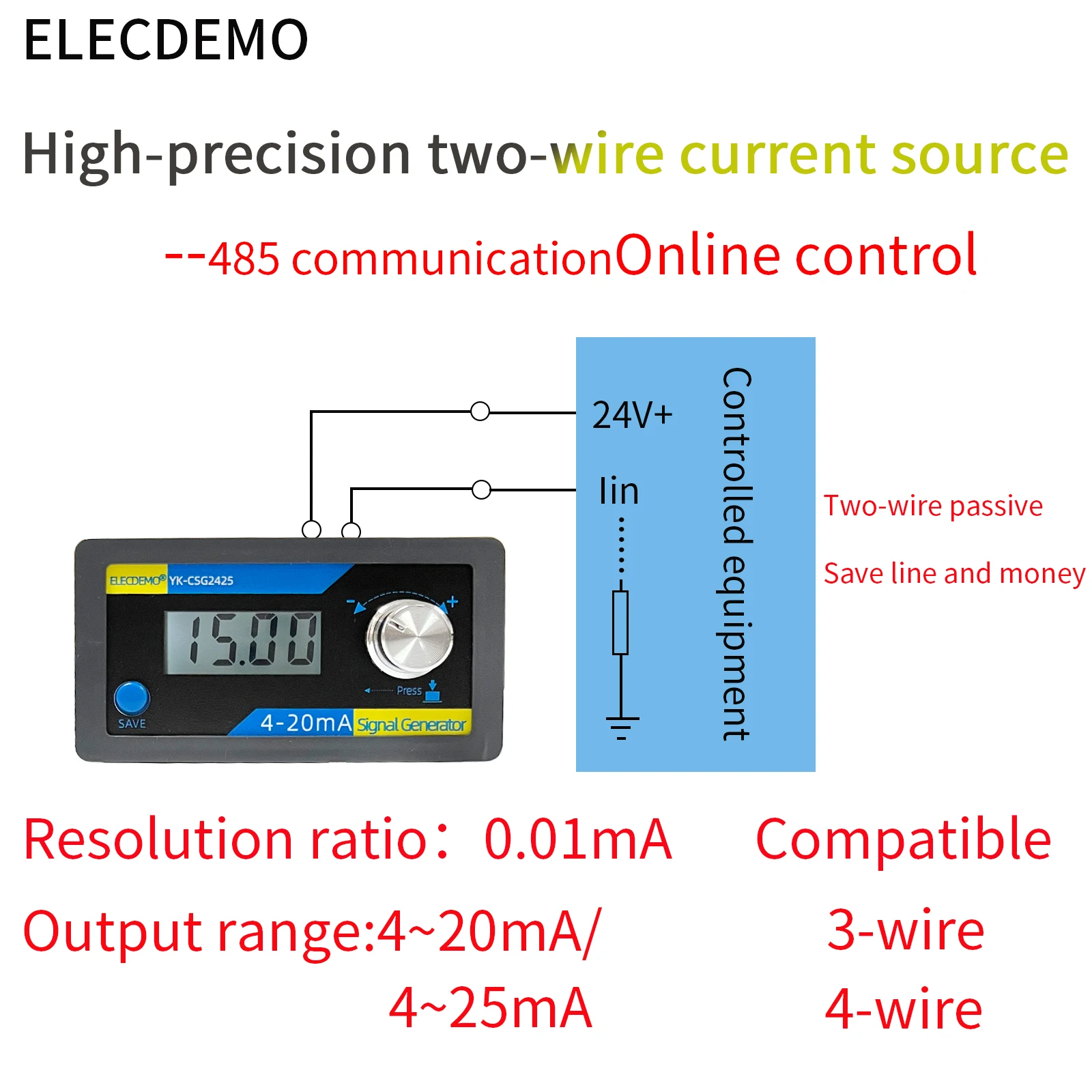 4-20mA signal generator two-wire passive current constant current sensor transmitter meter PLC analog quantity commissioning