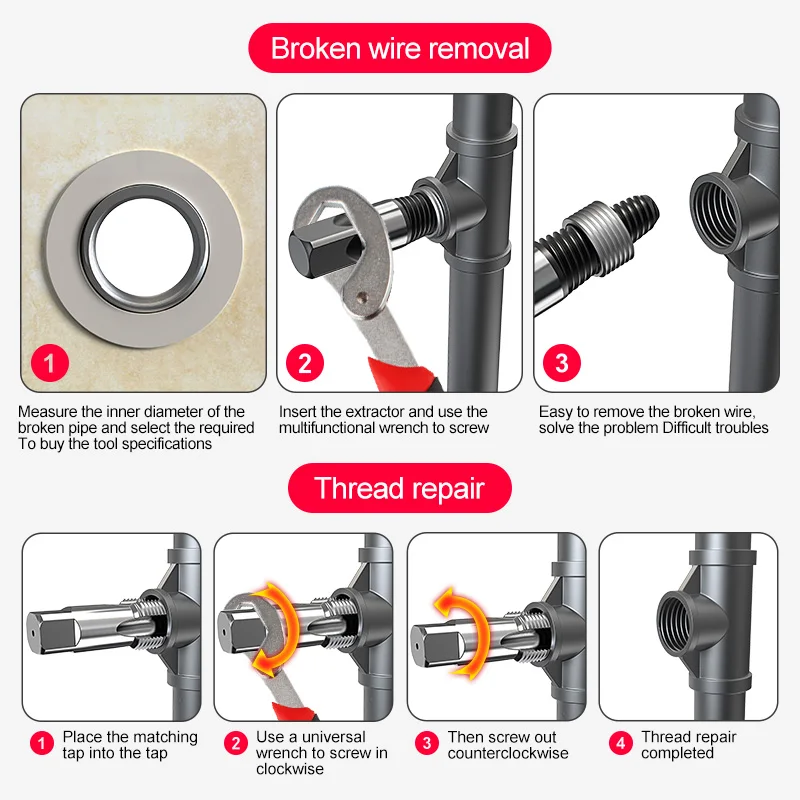 LIDIAO-Herramienta de reparación de tornillos, juego de brocas extractoras de tornillos dañados, grifos de reparación de roscas, para tubos de 1/2 y