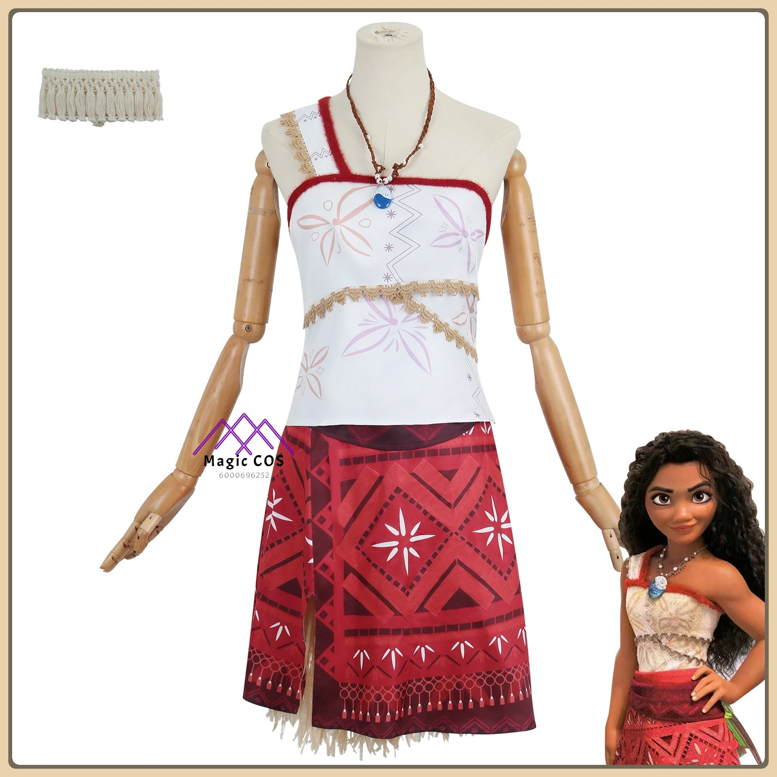 

Moana Cosplay Outfit Sexy Slit Dress + Ocean Blue Trim + Wig Full Set Women's High Quality Anime Clothes for Comic Con Party