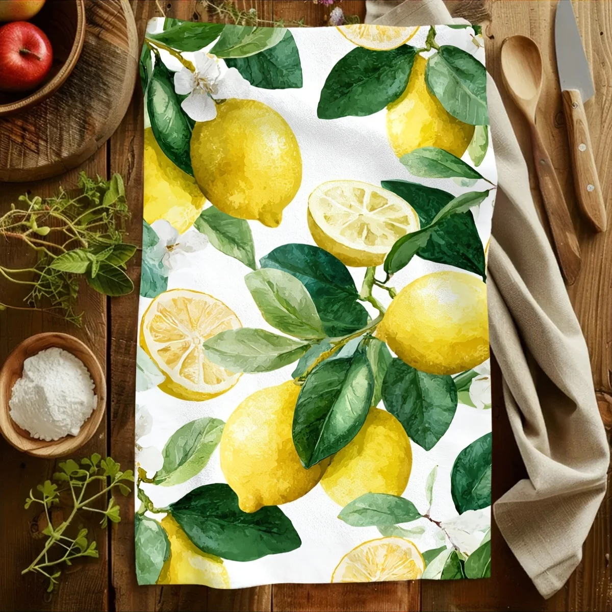 1pc Watercolor Lemon Printed Scrub Cloth, Soft Absorbent Kitchen Towel, Perfect for Kitchen, Dining Room, Bar