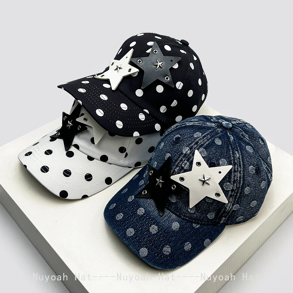 New Men Women Korean Niche Retro Stars Polka Dot Baseball Hats Sunshade Personal Versatile Street Peaked Caps Fashion Outdoor