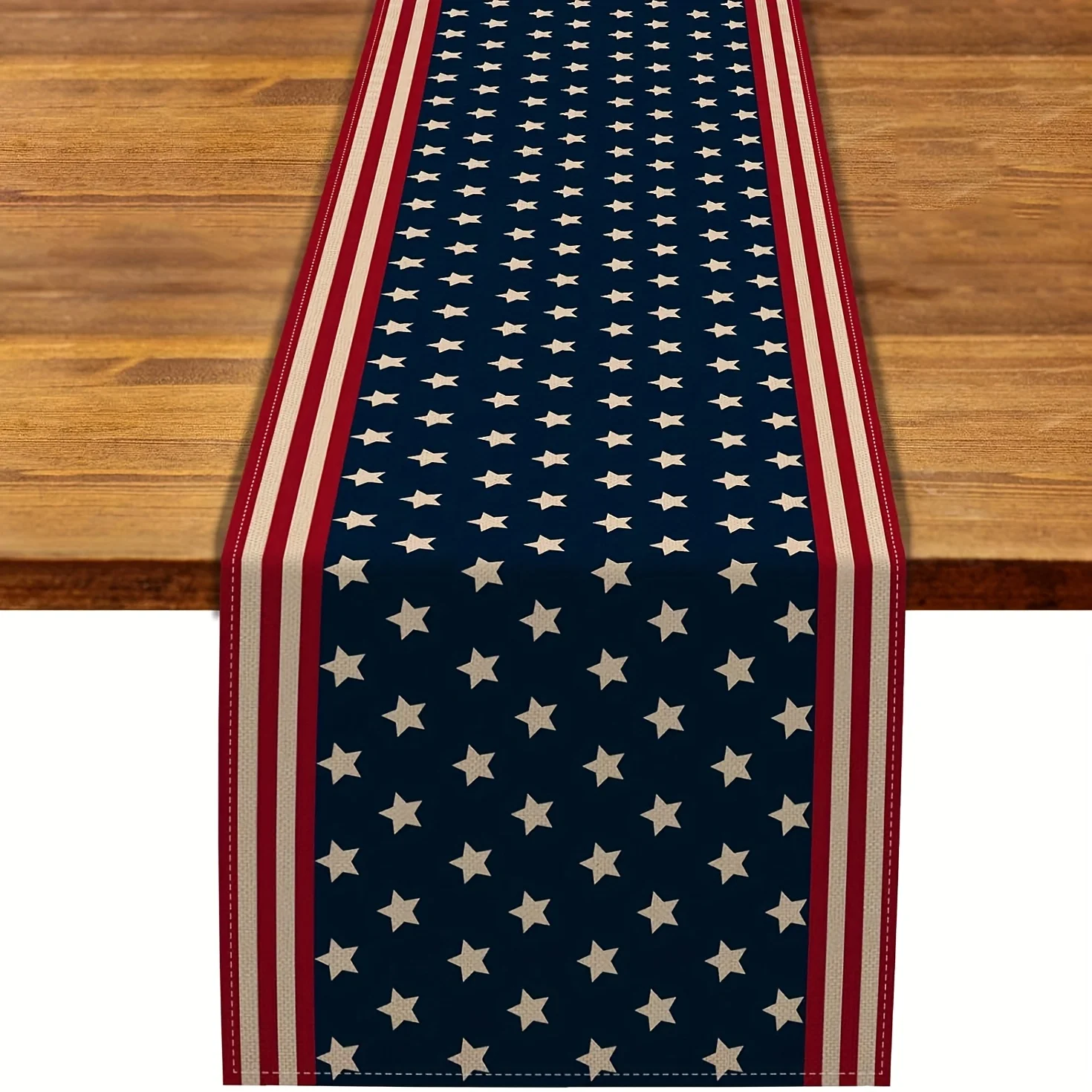 1pc Fourth Of July Memorial Day Blue Star Striped Table Run Centerpiece Suitable For Dining Room Living Room Study Holiday