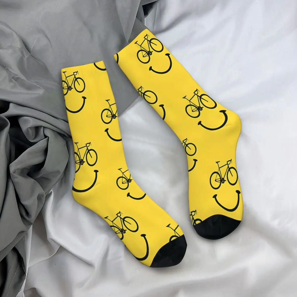 Unisex amarelo bicicleta meias, respirável, Smiley Face, ciclismo feliz, passeio, ioga, outono, inverno