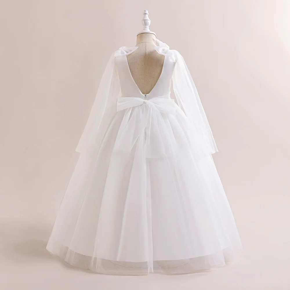 Butterfly Princess Dress for Girls Embroidered Applique White Tulle Wedding Bridemaid Birthday Girl Dresses First Communion Gown