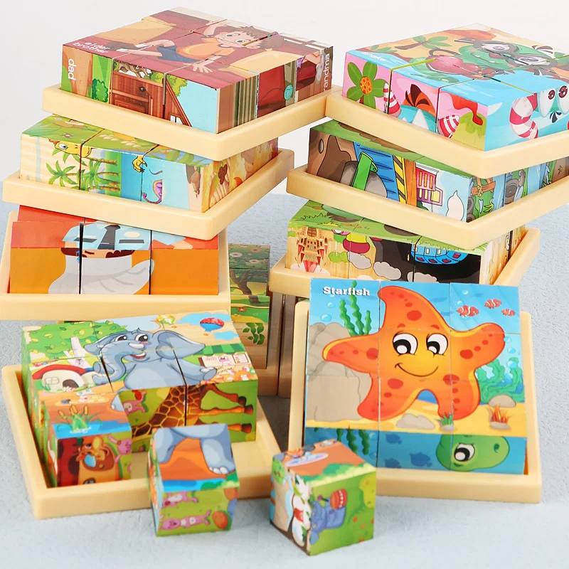 

Children's Nine-Piece Six-Sided Painting 3D Puzzle Model Kindergarten Early Childhood Education Four-Piece Assembled Wooden Toys