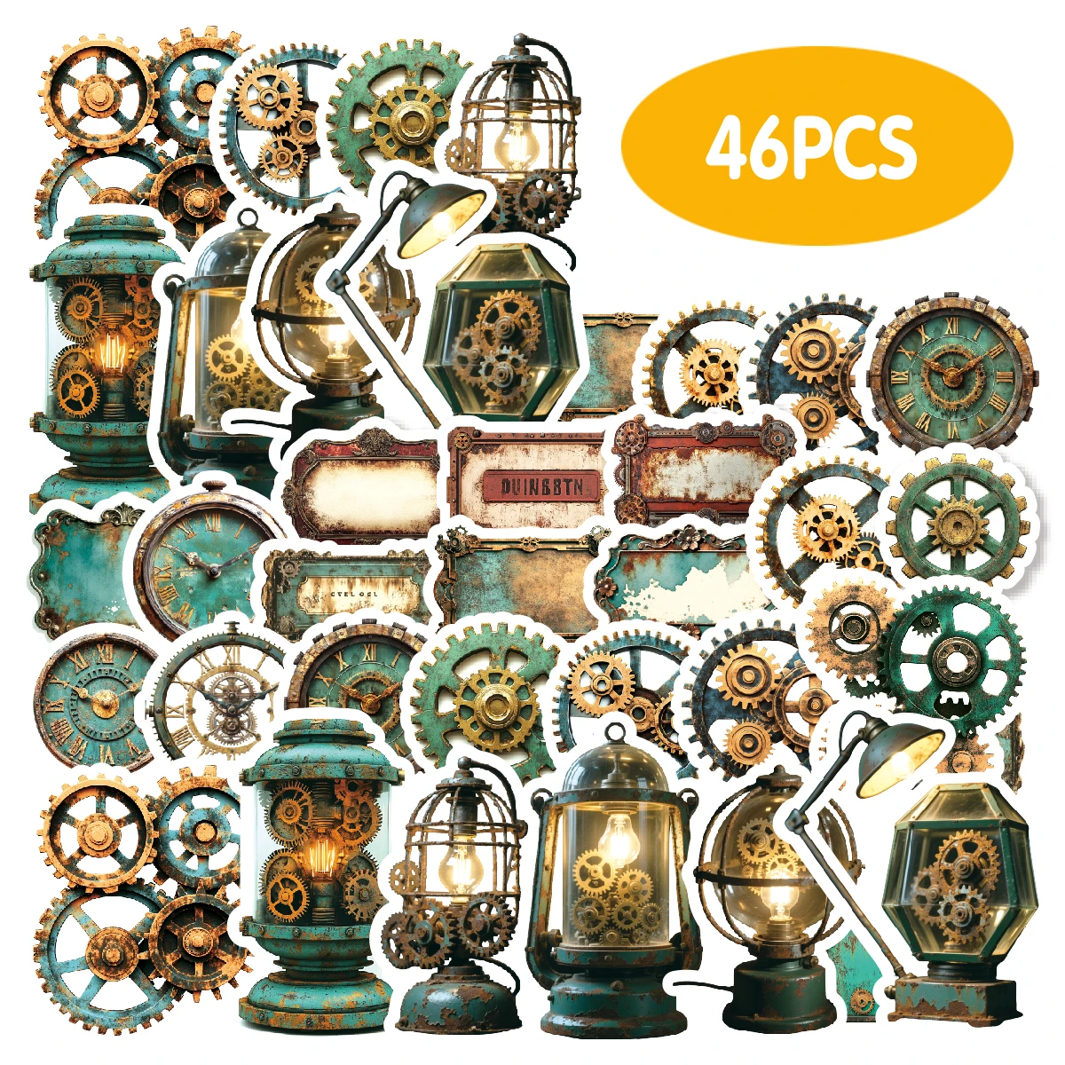 46pcs Gear Heavy Metal Stickers for Laptops, Phone Cases, Suitcases, Guitars, Kids' Decorations, Unique Design Accessories