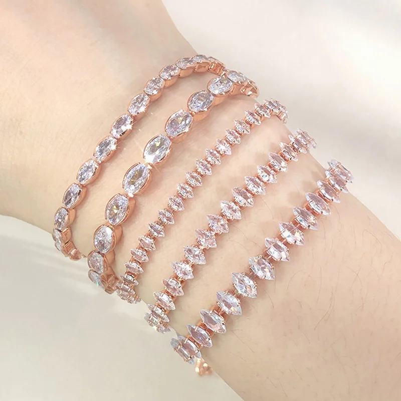 Pulseras de tenis con diamantes de moda para mujer, cadena de cristal de varias formas deslumbrante, accesorios de fiesta, joyería