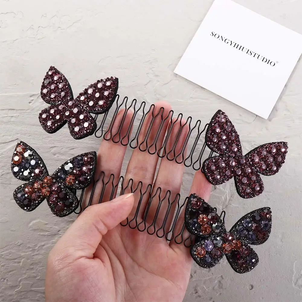 Sisir Penata Rambut Bentuk U Berhiaskan Rhinestone Manis, Sisir Tetap Bentuk Bintang dan Pita, Penjepit Rambut Kupu-kupu, Penahan Rambut Ekstra Tak Terlihat untuk Anak-anak