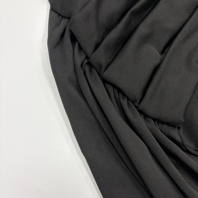 Patchwork Gerafftes Bandkleid für Damen Sexy Rollkragen Elegantes Hochgeschnittenes Abendkleid mit Langen Ärmeln – Detail 22