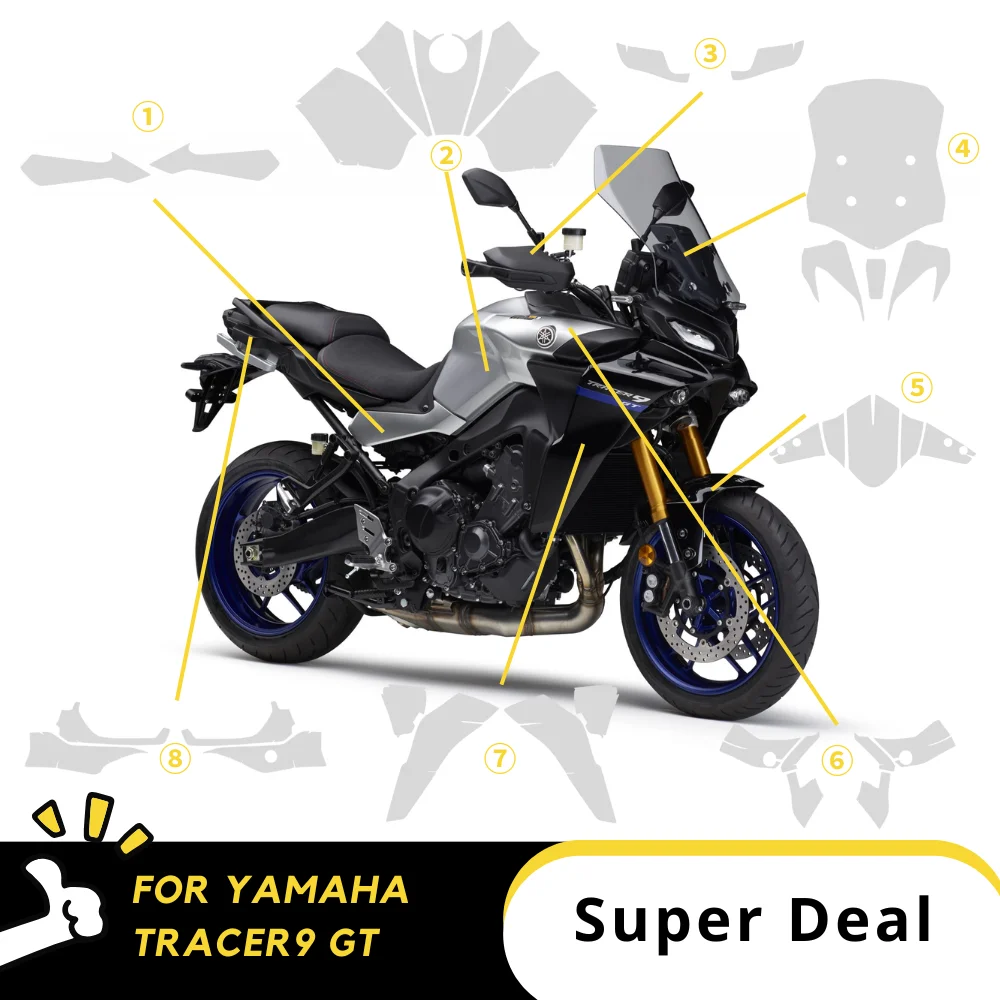 

For TRACER 9 GT TPU Protective Film Paint Fairing Transparent Sticker Full Wrap Paint Protection Kit Tracer9 gt 2021-2024