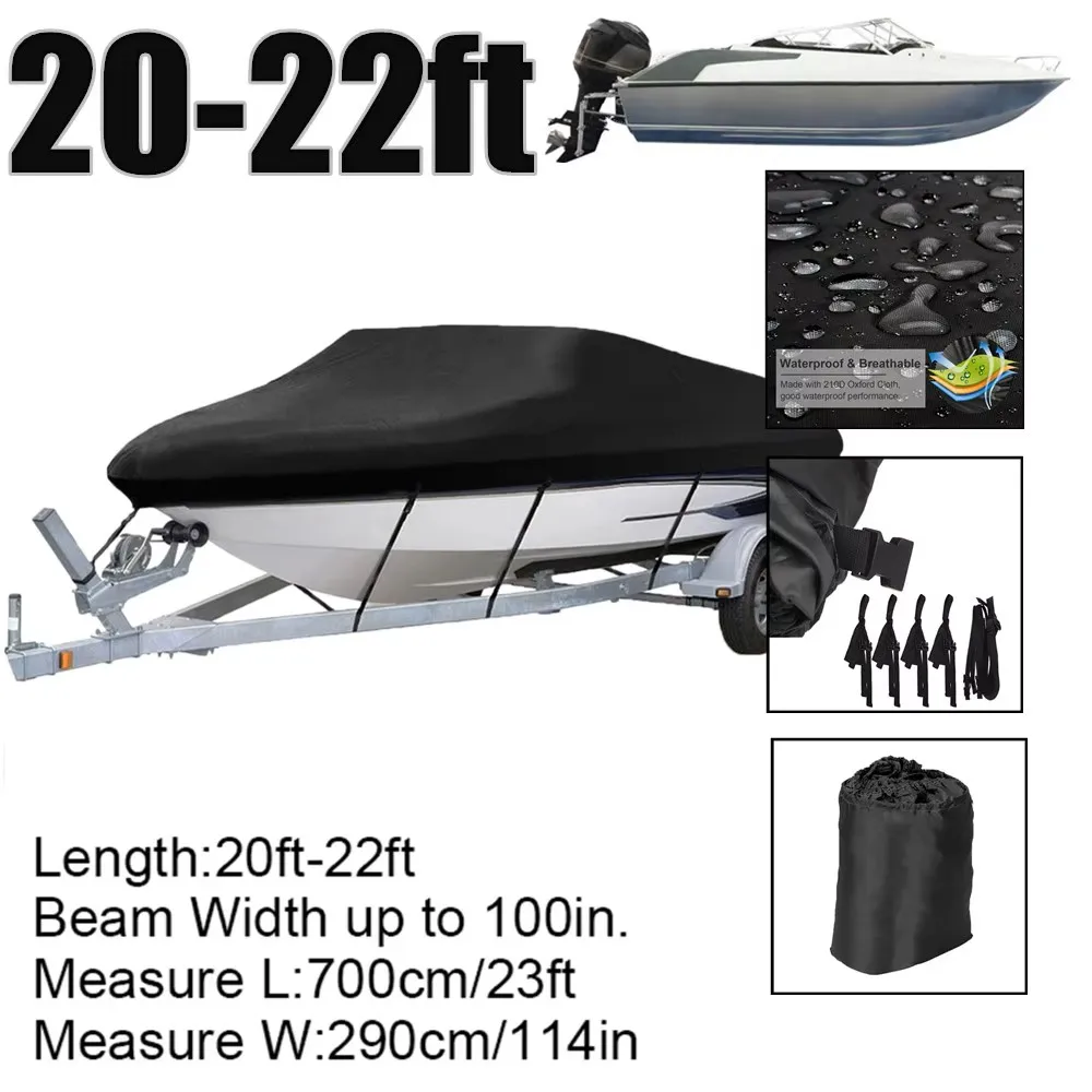 

Чехол для лодки NEVERLAND, черный защитный чехол, подходит для ширины 20/21/22 футов до 102 дюйма, V-образный чехол для лодки, водонепроницаемая ткань Оксфорд 210D, лодка Clo