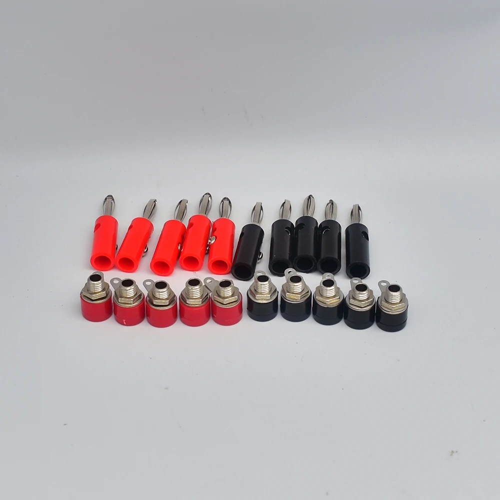 10Pair Silver 4mm Banana Plug Male and Female 4mm Banana Jack Panel Mount Banana Socket Terminal Connector Adapter Red Black